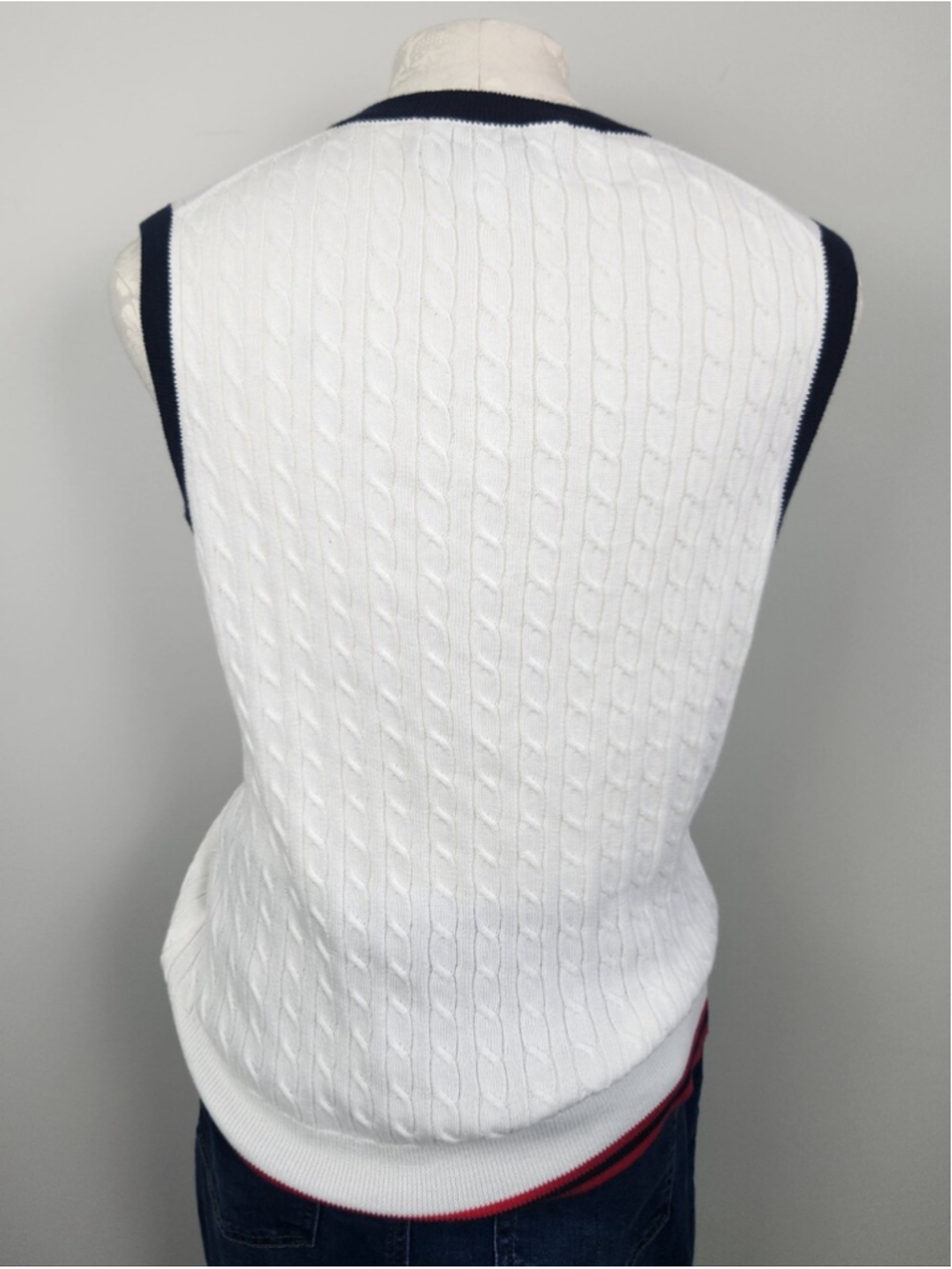 Supima Cotton Cable Knit Sweater Vest White Size Larg Preppy Heritage Old Money - Picture 3 of 11
